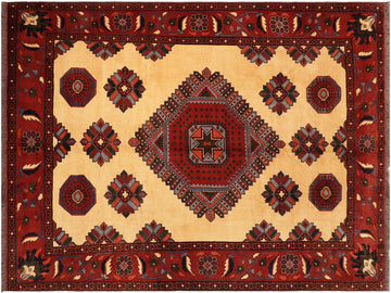 handmade Geometric Kargahi Beige Rust Hand Knotted RECTANGLE 100% WOOL area rug 10x13
